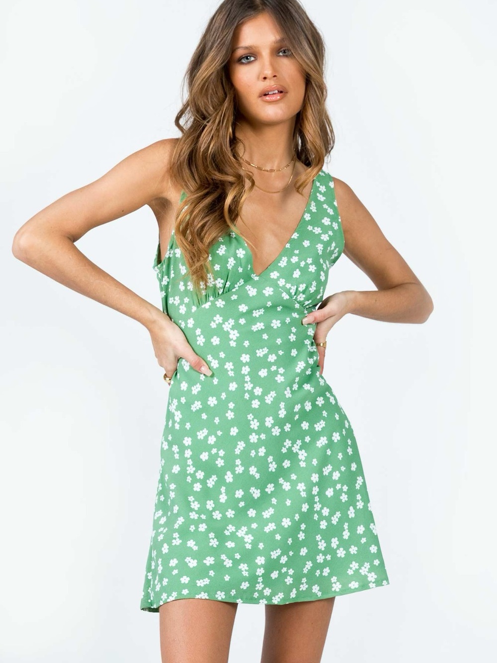 Princess Polly Green Floral Mini Dress Size US 0 Tie Waist